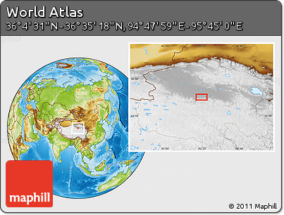 Physical Location Map of the Area around 36° 19' 55" N, 95° 16' 30" E