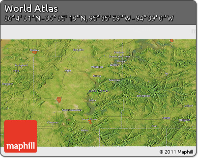 Satellite 3D Map of the Area around 36° 19' 55" N, 95° 7' 30" W