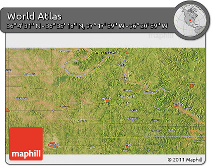 Satellite 3D Map of the Area around 36° 19' 55" N, 96° 49' 29" W