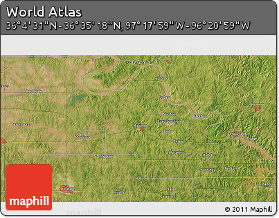 Satellite 3D Map of the Area around 36° 19' 55" N, 96° 49' 29" W
