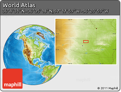 Physical Location Map of the Area around 36° 19' 55" N, 96° 49' 29" W