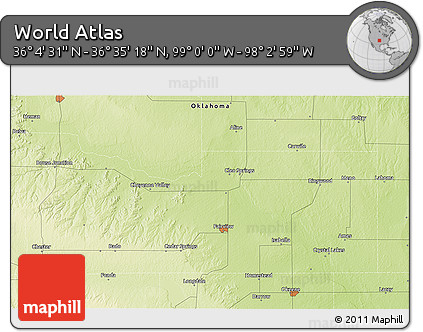 Physical 3D Map of the Area around 36° 19' 55" N, 98° 31' 30" W
