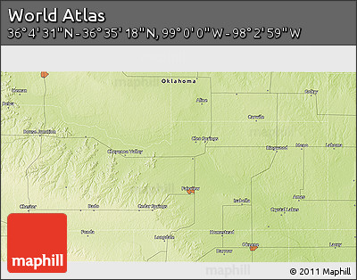 Physical 3D Map of the Area around 36° 19' 55" N, 98° 31' 30" W