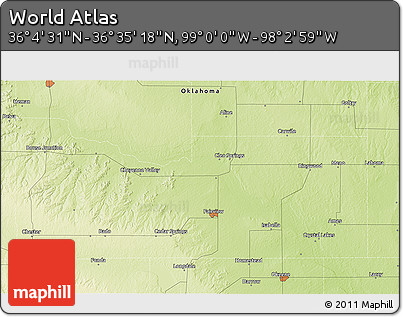 Physical 3D Map of the Area around 36° 19' 55" N, 98° 31' 30" W