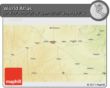Physical 3D Map of the Area around 36° 19' 55" N, 99° 22' 30" W
