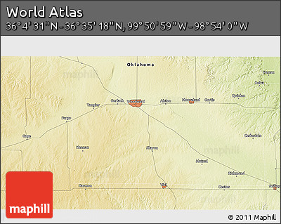 Physical 3D Map of the Area around 36° 19' 55" N, 99° 22' 30" W