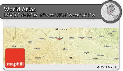 Physical Panoramic Map of the Area around 36° 19' 55" N, 99° 22' 30" W