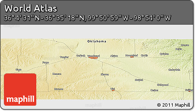 Physical Panoramic Map of the Area around 36° 19' 55" N, 99° 22' 30" W