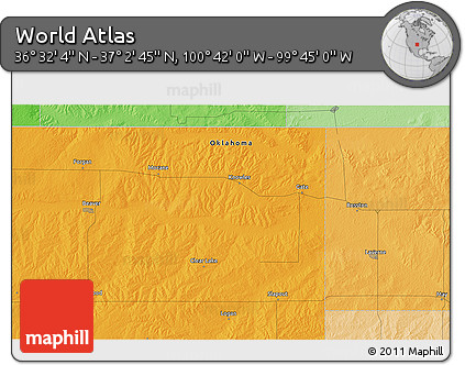 Political 3D Map of the Area around 36° 47' 25" N, 100° 13' 29" W