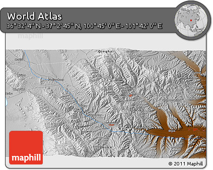 Physical 3D Map of the Area around 36° 47' 25" N, 101° 13' 29" E