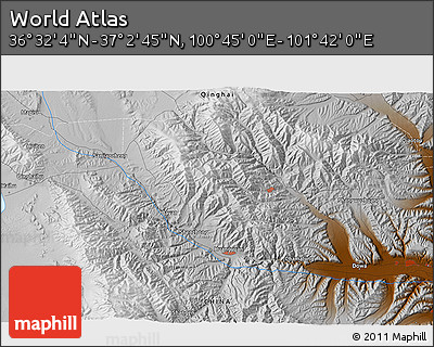 Physical 3D Map of the Area around 36° 47' 25" N, 101° 13' 29" E