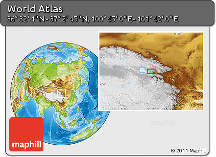 Physical Location Map of the Area around 36° 47' 25" N, 101° 13' 29" E