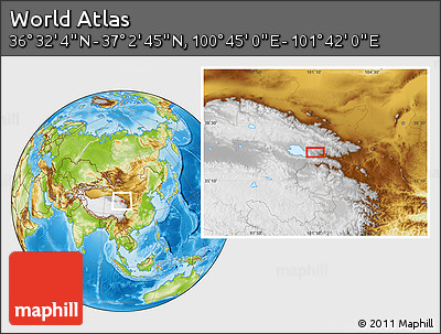 Physical Location Map of the Area around 36° 47' 25" N, 101° 13' 29" E