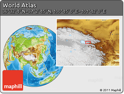 Physical Location Map of the Area around 36° 47' 25" N, 101° 13' 29" E