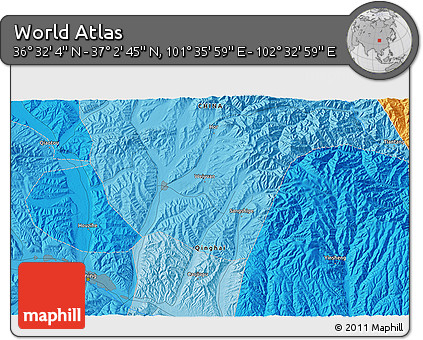 Political 3D Map of the Area around 36° 47' 25" N, 102° 4' 29" E