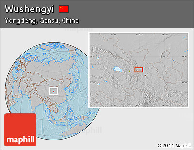 Gray Location Map of Wushengyi, hill shading