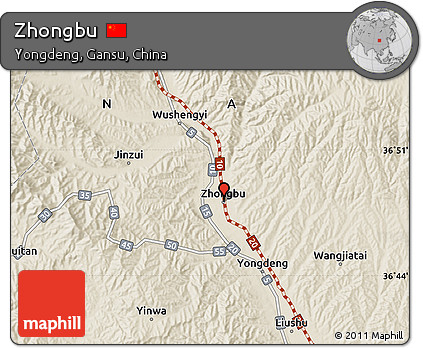 Shaded Relief Map of Zhongbu