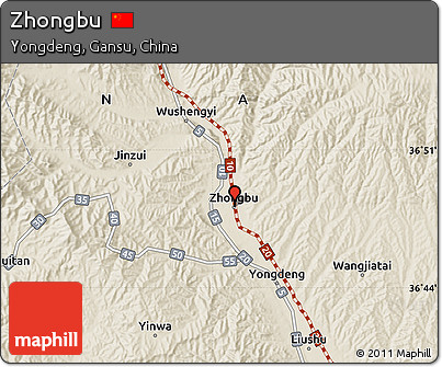 Shaded Relief Map of Zhongbu