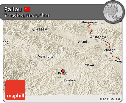 Shaded Relief Panoramic Map of Pailou