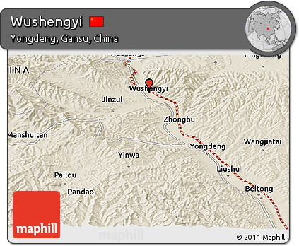 Shaded Relief Panoramic Map of Wushengyi