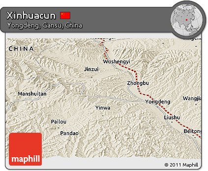 Shaded Relief Panoramic Map of Xinhuacun