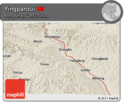 Shaded Relief Panoramic Map of Yingpanzui