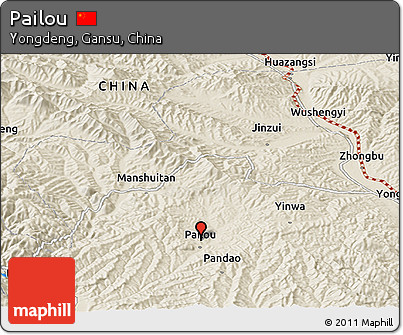 Shaded Relief Panoramic Map of Pailou