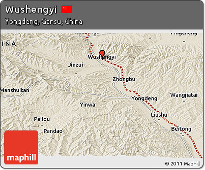 Shaded Relief Panoramic Map of Wushengyi