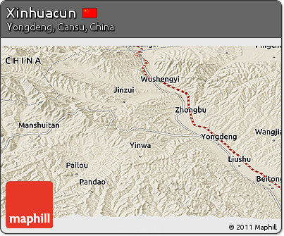 Shaded Relief Panoramic Map of Xinhuacun