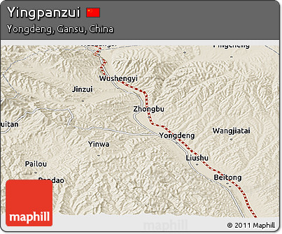 Shaded Relief Panoramic Map of Yingpanzui
