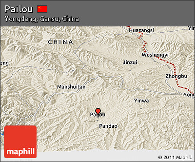 Shaded Relief Panoramic Map of Pailou