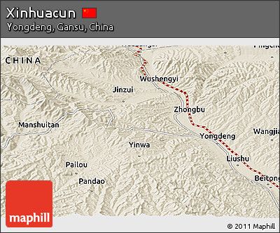 Shaded Relief Panoramic Map of Xinhuacun