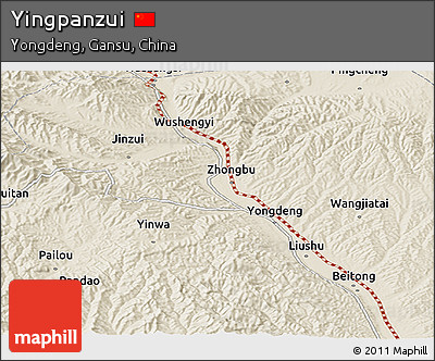 Shaded Relief Panoramic Map of Yingpanzui
