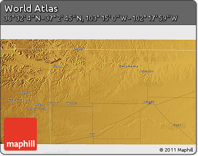 Physical 3D Map of the Area around 36° 47' 25" N, 102° 46' 30" W