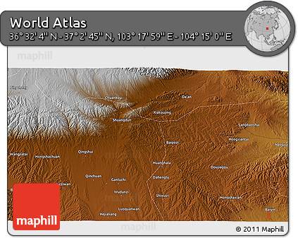 Physical 3D Map of the Area around 36° 47' 25" N, 103° 46' 30" E