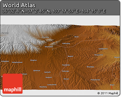 Physical 3D Map of the Area around 36° 47' 25" N, 103° 46' 30" E