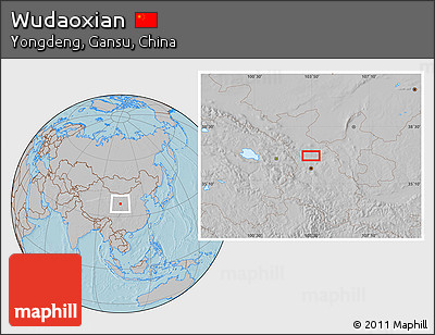 Gray Location Map of Wudaoxian, hill shading
