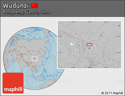Gray Location Map of Wudunzi, hill shading