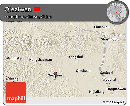 Shaded Relief Panoramic Map of Qieziwan