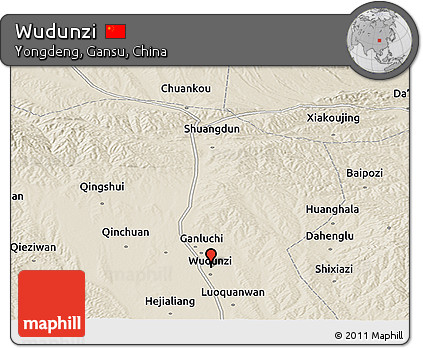 Shaded Relief Panoramic Map of Wudunzi
