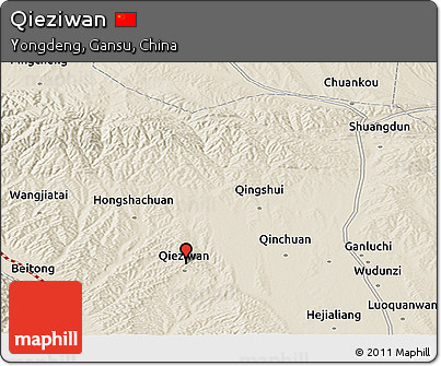 Shaded Relief Panoramic Map of Qieziwan