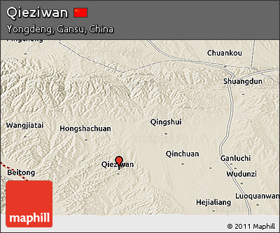 Shaded Relief Panoramic Map of Qieziwan