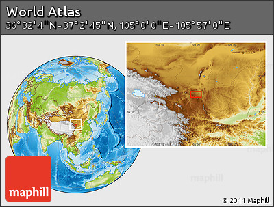 Physical Location Map of the Area around 36° 47' 25" N, 105° 28' 29" E
