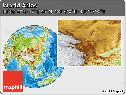 Physical Location Map of the Area around 36° 47' 25" N, 105° 28' 29" E