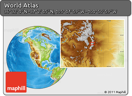 Physical Location Map of the Area around 36° 47' 25" N, 105° 19' 29" W