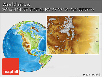 Physical Location Map of the Area around 36° 47' 25" N, 105° 19' 29" W