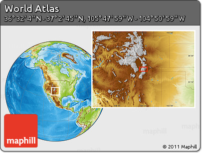 Physical Location Map of the Area around 36° 47' 25" N, 105° 19' 29" W