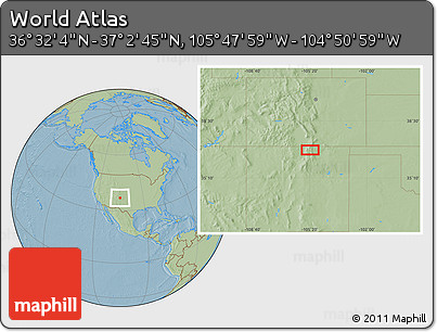 Savanna Style Location Map of the Area around 36° 47' 25" N, 105° 19' 29" W, hill shading