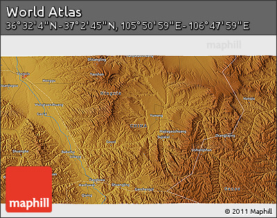 Physical 3D Map of the Area around 36° 47' 25" N, 106° 19' 29" E