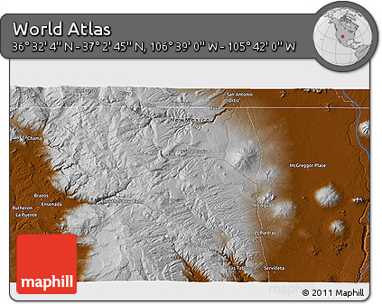 Physical 3D Map of the Area around 36° 47' 25" N, 106° 10' 30" W